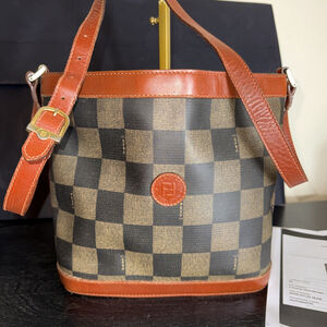 Vintage Fendi Penguin Check Crossbody Fendi Roma Logo Pecan Bag Purse Vintage